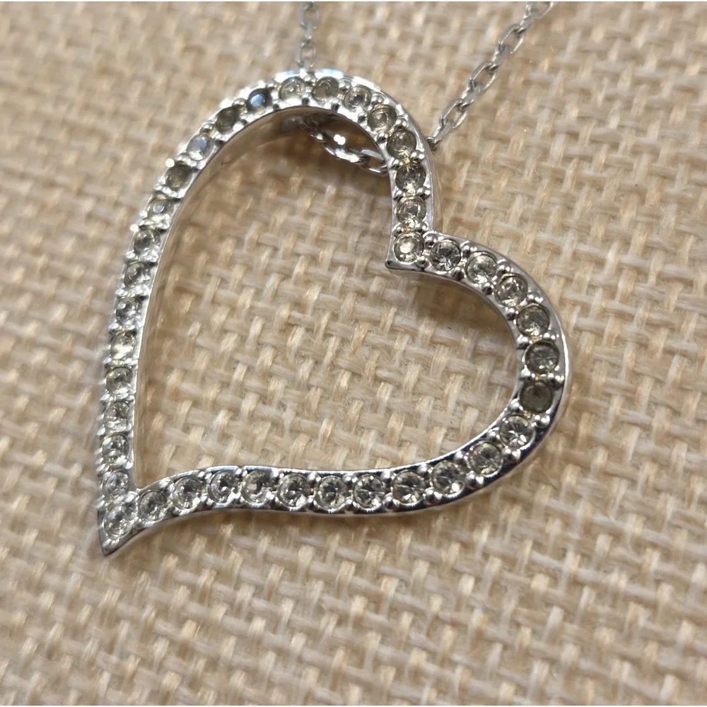 Swarovski Crystal Pave‎ Set Heart Pendant Necklace 15-17.5